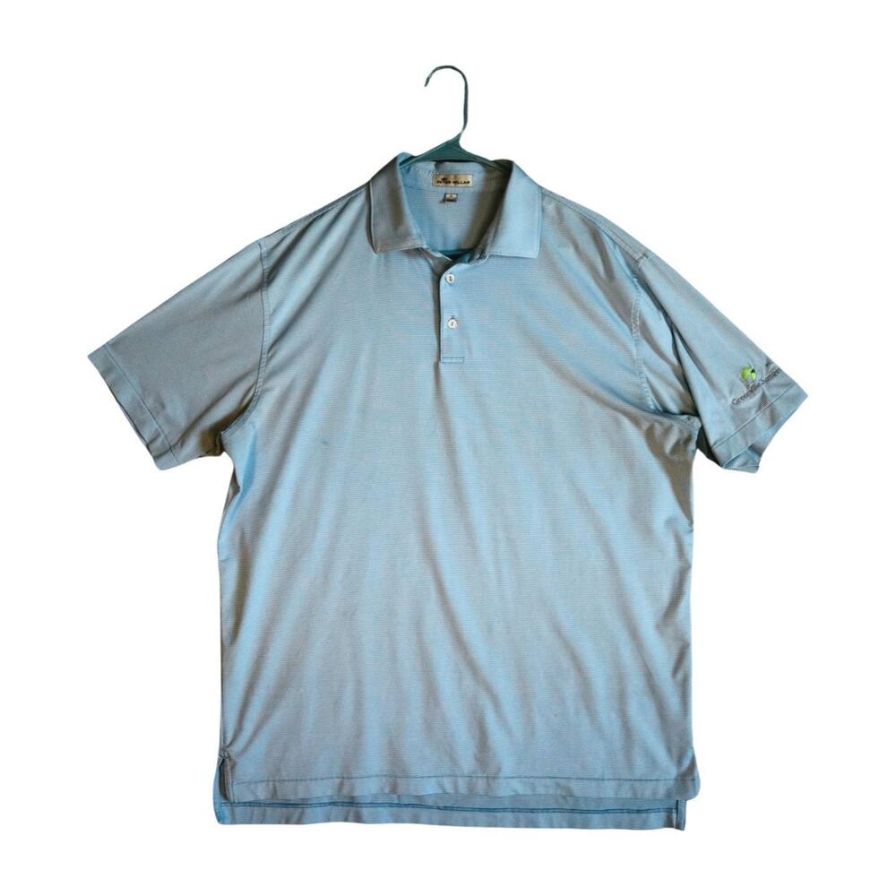 Peter Millar Polo Shirt Mens Large Blue Striped Golf Shirt Embroidered
